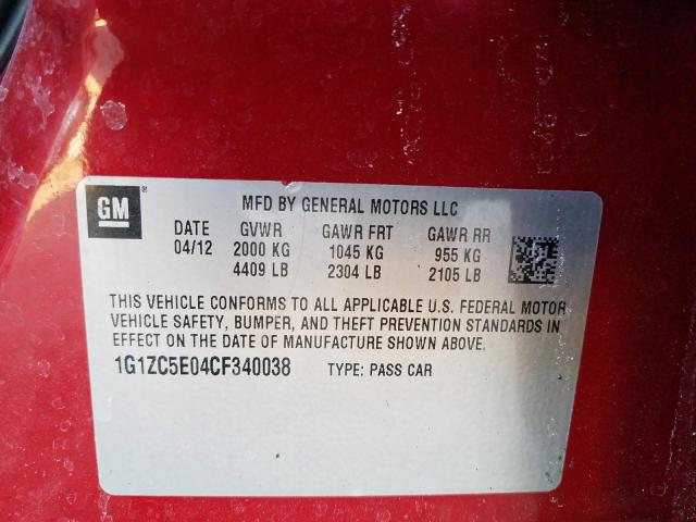 1G1ZC5E04CF340038 - 2012 CHEVROLET MALIBU 1LT  照片 10