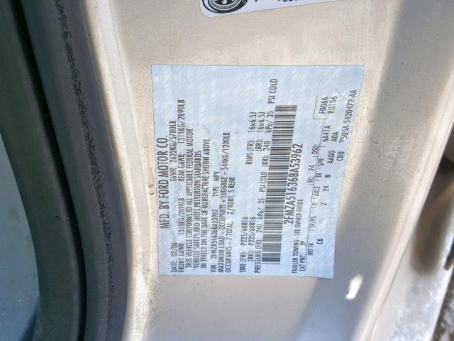 2FMZA51636BA53962 - 2006 FORD FREESTAR S SILVER photo 10