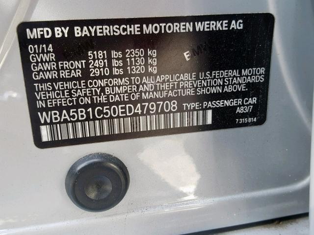 WBA5B1C50ED479708 - 2014 BMW 535 I SILVER photo 10