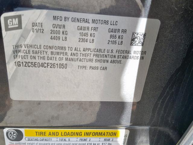 1G1ZC5E04CF261050 - 2012 CHEVROLET MALIBU 1LT 灰色 照片 10