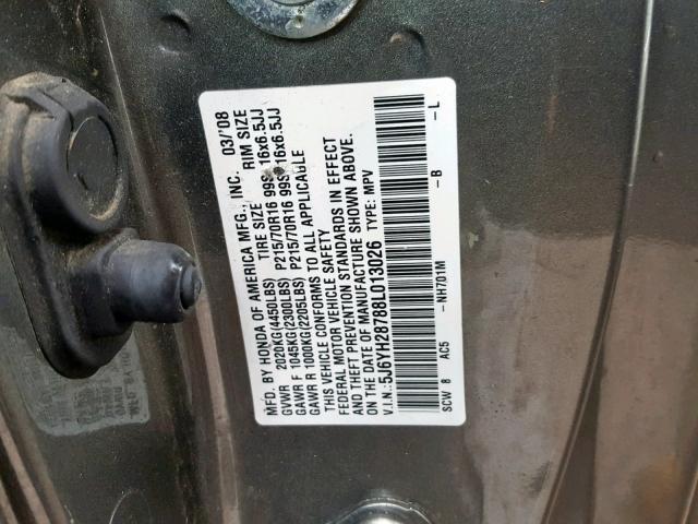 5J6YH28788L013026 - 2008 HONDA ELEMENT EX GRAY photo 10