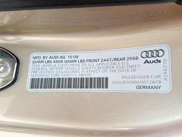 WAUJFAFH0AN012849 - 2010 AUDI A5 PREMIUM GOLD photo 10