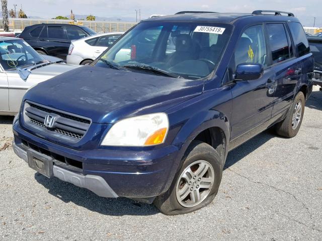 2HKYF18554H548205 - 2004 HONDA PILOT EXL BLUE photo 2