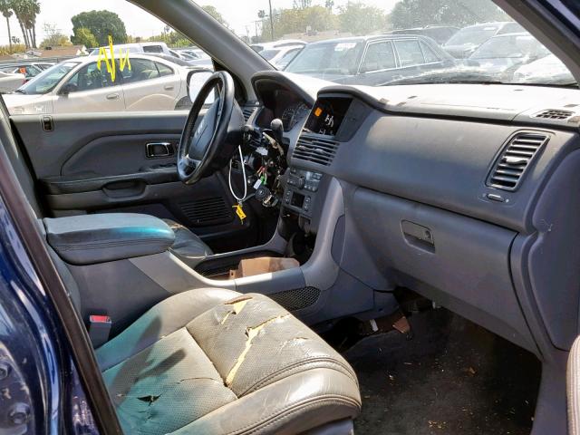 2HKYF18554H548205 - 2004 HONDA PILOT EXL BLUE photo 5