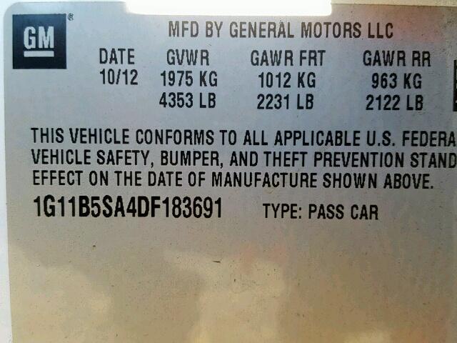 1G11B5SA4DF183691 - 2013 CHEVROLET MALIBU LS YELLOW photo 10