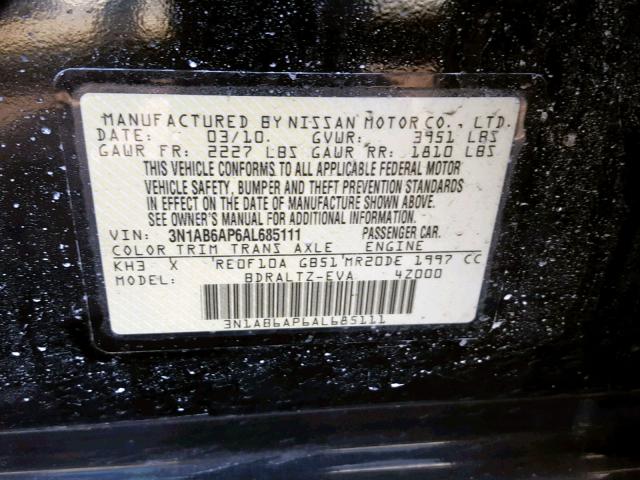 3N1AB6AP6AL685111 - 2010 NISSAN SENTRA 2.0 BLACK photo 10