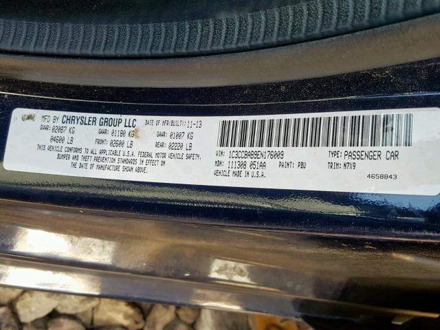 1C3CCBAB9EN176009 - 2014 CHRYSLER 200 LX BLUE photo 10