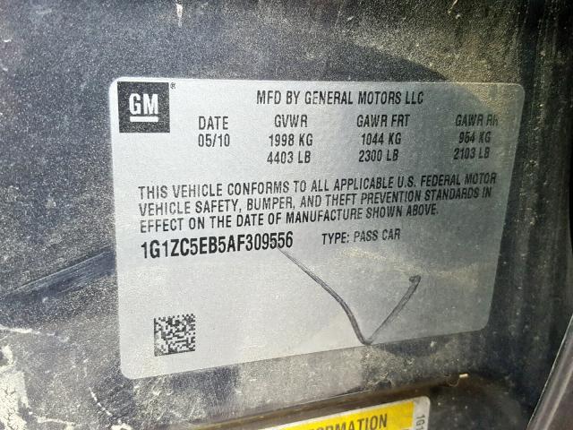 1G1ZC5EB5AF309556 - 2010 CHEVROLET MALIBU 1LT ნაცრისფერი ფოტო 10