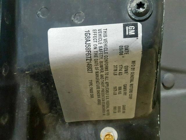 1G8AJ58F67Z149827 - 2007 SATURN ION LEVEL SILVER photo 10