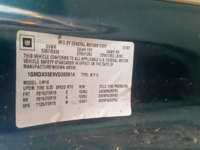 1GMDX03E9VD265614 - 1997 PONTIAC TRANS SPOR BLUE photo 10