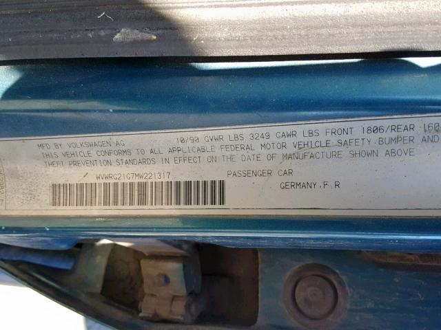 WVWRG21G7MW221317 - 1991 VOLKSWAGEN JETTA GL GREEN photo 10