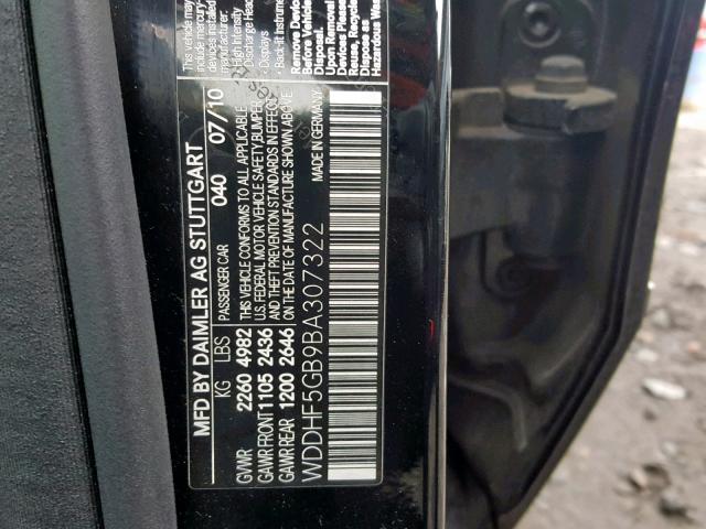 WDDHF5GB9BA307322 - 2011 MERCEDES-BENZ E 350 BLACK photo 10