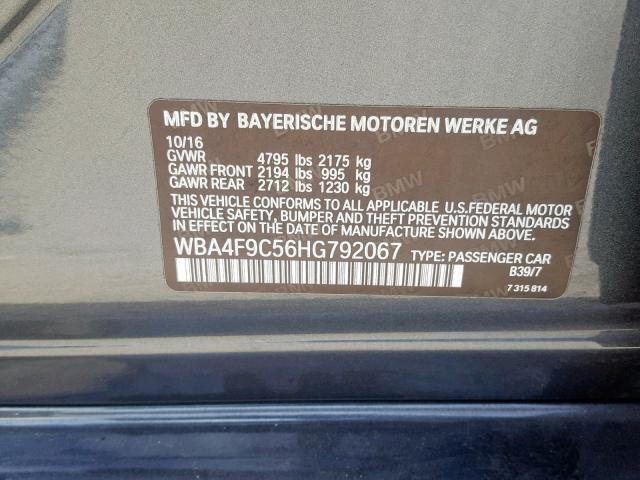 WBA4F9C56HG792067 - 2017 BMW 430XI GRAN GRAY photo 10