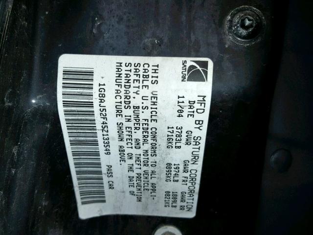 1G8AJ52F45Z133549 - 2005 SATURN ION LEVEL 灰色 照片 10