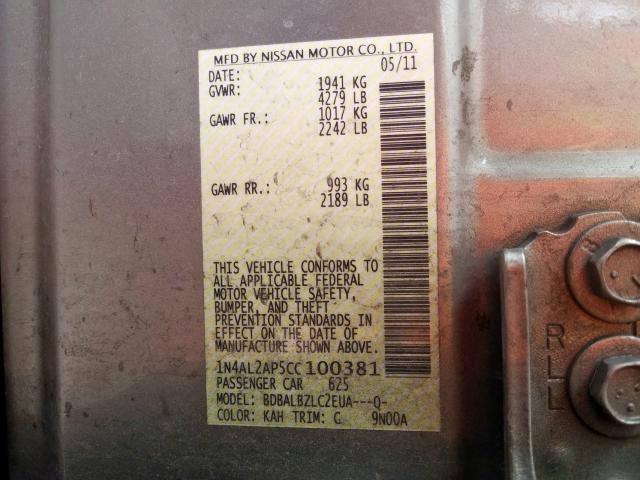 1N4AL2AP5CC100381 - 2012 NISSAN ALTIMA BASE  photo 10