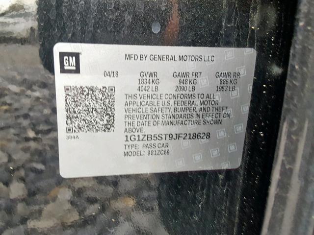 1G1ZB5ST9JF218628 - 2018 CHEVROLET MALIBU LS BLACK photo 10