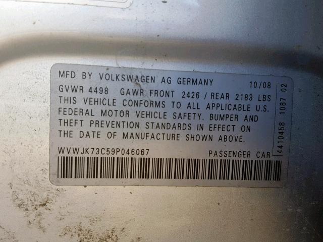 WVWJK73C59P046067 - 2009 VOLKSWAGEN PASSAT TUR SILVER photo 10