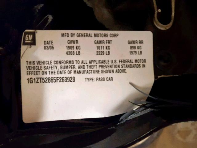 1G1ZT52865F263928 - 2005 CHEVROLET MALIBU LS BLACK photo 10