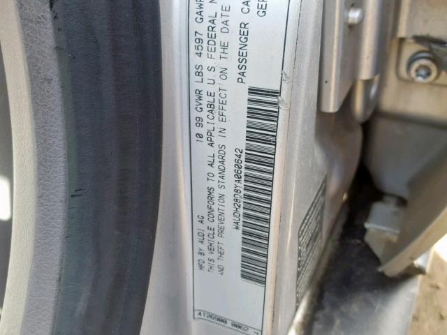 WAUDH28D8YA060642 - 2000 AUDI A4 2.8 QUA SILVER photo 10