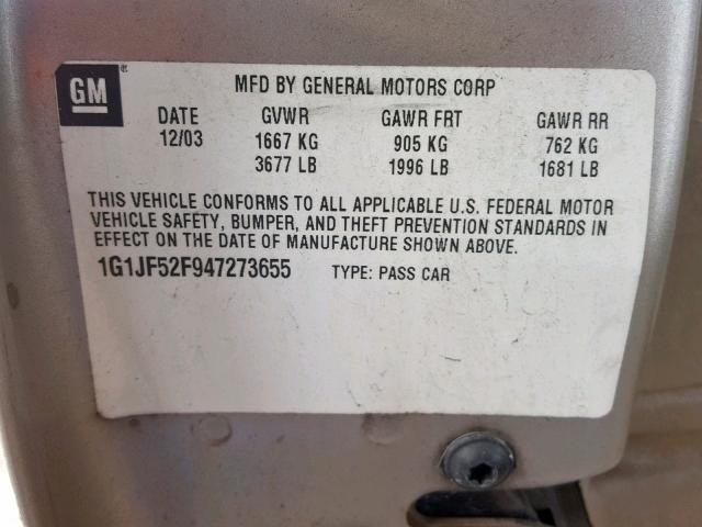 1G1JF52F947273655 - 2004 CHEVROLET CAVALIER L GOLD photo 10