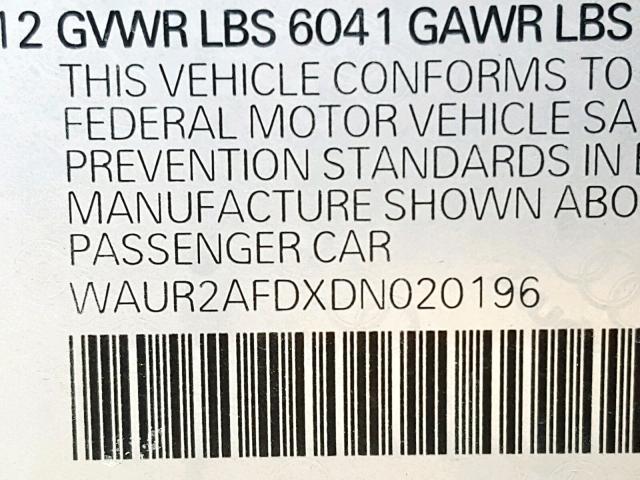 WAUR2AFDXDN020196 - 2013 AUDI A8 L QUATT BLACK photo 10