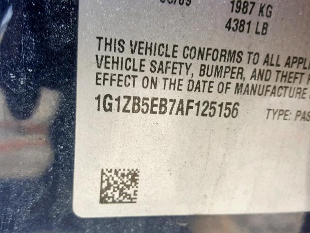 1G1ZB5EB7AF125156 - 2010 CHEVROLET MALIBU LS BLUE photo 10