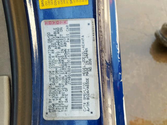 JTHBD182410014394 - 2001 LEXUS IS 300 BLUE photo 10