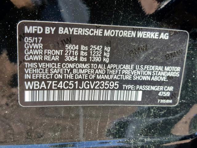WBA7E4C51JGV23595 - 2018 BMW 740 XI BLACK photo 10