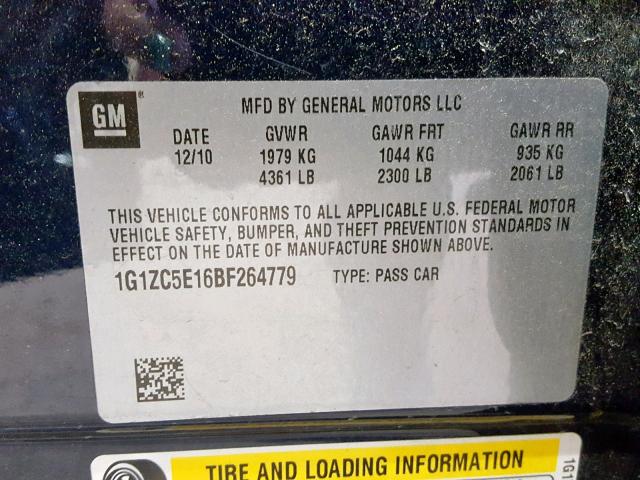 1G1ZC5E16BF264779 - 2011 CHEVROLET MALIBU 1LT ლურჯი ფოტო 10