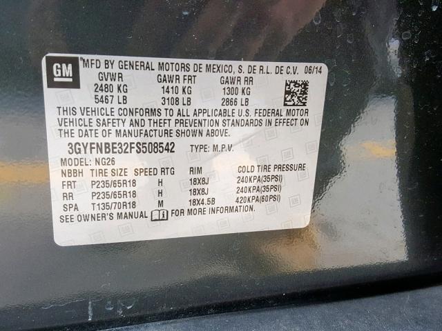 3GYFNBE32FS508542 - 2015 CADILLAC SRX LUXURY GRAY photo 10