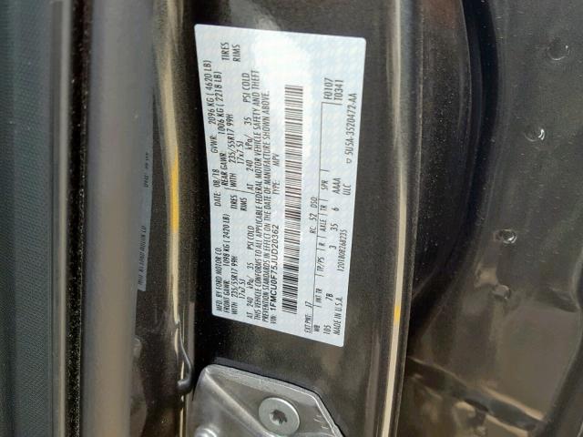 1FMCU0F75JUD20362 - 2018 FORD ESCAPE S GRAY photo 10