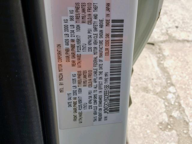 JM3KE2CY6G0655188 - 2016 MAZDA CX-5 TOURI Белый фото 10