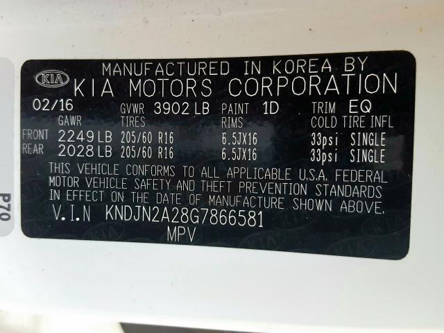 KNDJN2A28G7866581 - 2016 KIA SOUL  photo 10