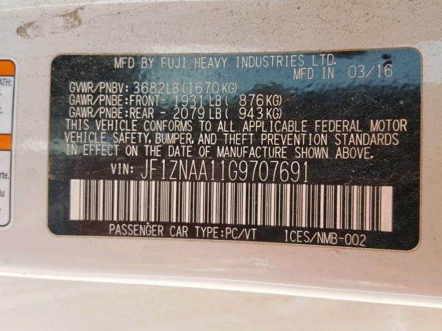 JF1ZNAA11G9707691 - 2016 TOYOTA SCION FR-S WHITE photo 10