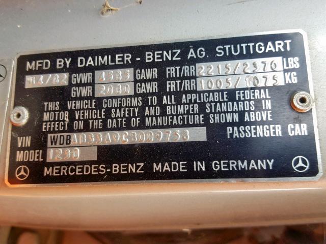 WDBAB33A9CB009758 - 1982 MERCEDES-BENZ 300 DT SILVER photo 10