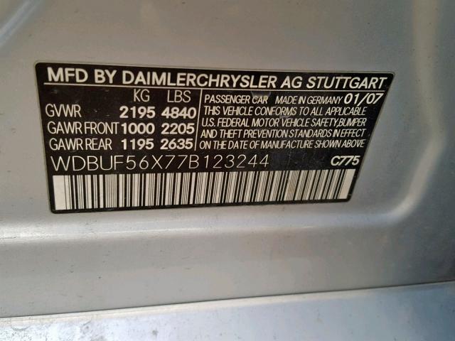 WDBUF56X77B123244 - 2007 MERCEDES-BENZ E 350 SILVER photo 10