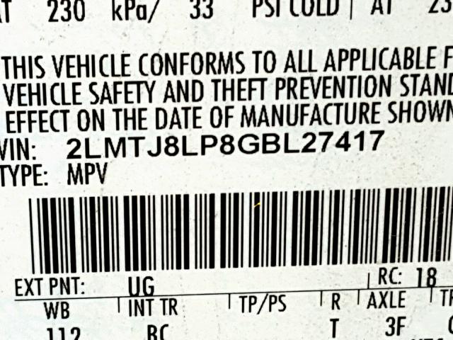 2LMTJ8LP8GBL27417 - 2016 LINCOLN MKX RESERV WHITE photo 10