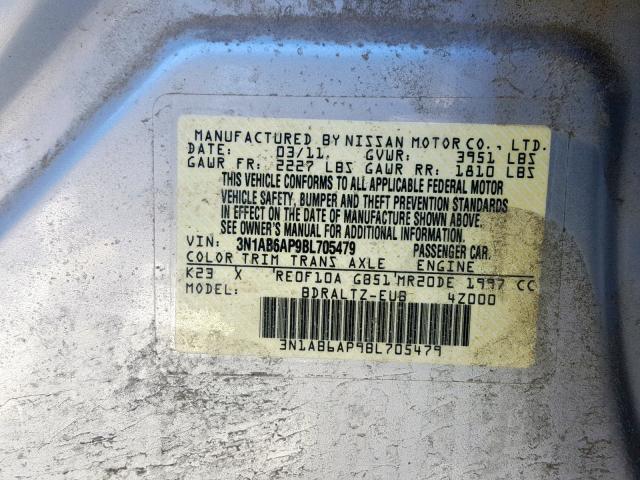 3N1AB6AP9BL705479 - 2011 NISSAN SENTRA 2.0 SILVER photo 10