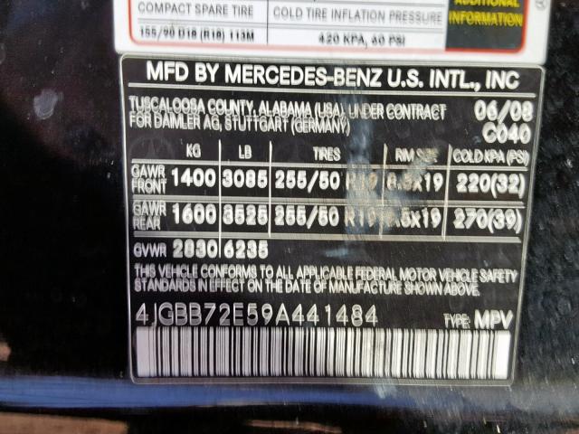 4JGBB72E59A441484 - 2009 MERCEDES-BENZ ML 550 BLACK photo 10