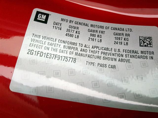 2G1FD1E37F9175778 - 2015 CHEVROLET CAMARO LT RED photo 10