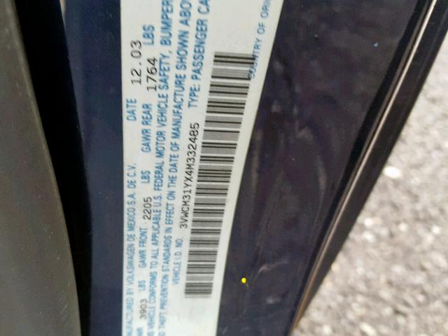 3VWCM31YX4M332485 - 2004 VOLKSWAGEN NEW BEETLE BLUE photo 10