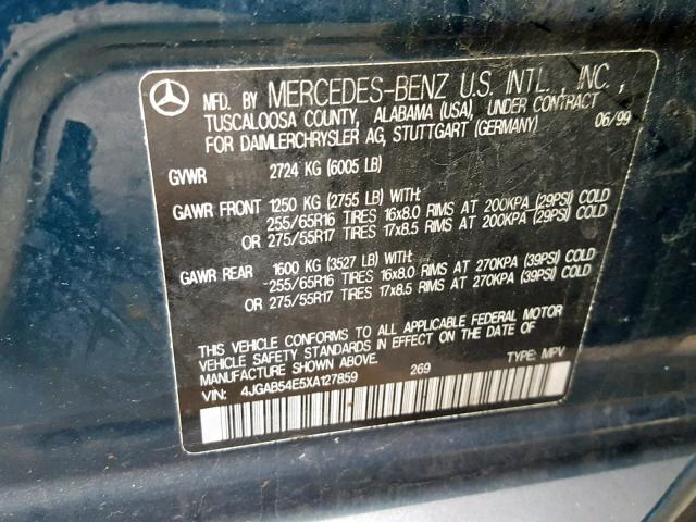 4JGAB54E5XA127859 - 1999 MERCEDES-BENZ ML 320 GREEN photo 10