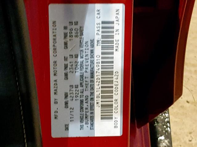 JM1BL1L42D1749810 - 2013 MAZDA SPEED 3 RED photo 10