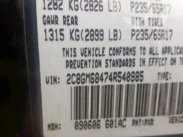 2C8GM68474R540985 - 2004 CHRYSLER PACIFICA BLACK photo 10