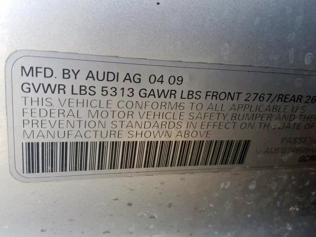 WAUSG74F09N053581 - 2009 AUDI A6 PREMIUM SILVER photo 10