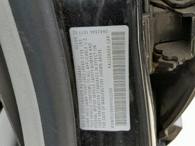 WVWPD23BXYP302300 - 2000 VOLKSWAGEN PASSAT GLX 黑色 照片 10