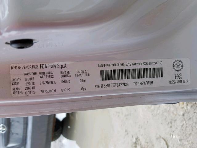 ZFBERFDT7F6A22138 - 2015 RAM PROMASTER WHITE photo 10