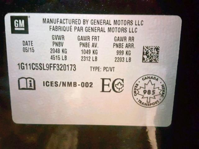 1G11C5SL9FF320173 - 2015 CHEVROLET MALIBU 1LT CHARCOAL photo 10