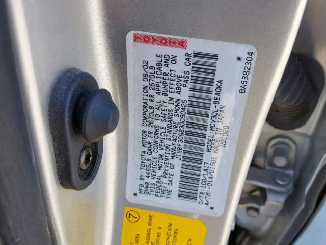 JTHBF30G830090426 - 2003 LEXUS ES 300 SILVER photo 10