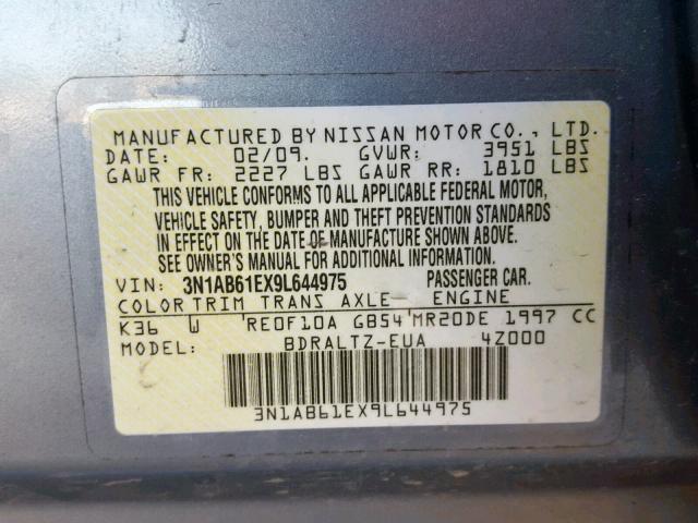 3N1AB61EX9L644975 - 2009 NISSAN SENTRA 2.0 GRAY photo 10